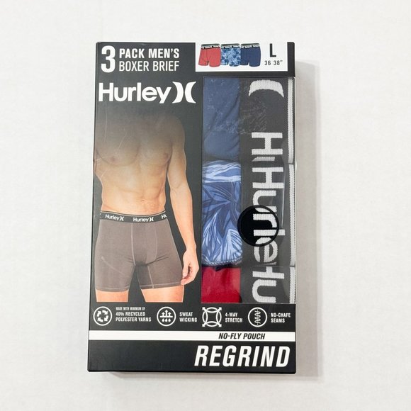Hurley NWB Sz L 3 Pack Men's Boxer Brief No Fly Punch Regrind - Picture 1 of 8